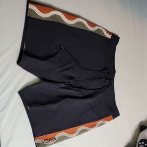 RVCA Men's Black and Orange Wave Hybrid Shorts